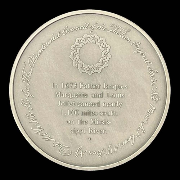 Vintage Medal History of Colonial America Pewter Coin Canoeing Mississippi River - Picture 2 of 3